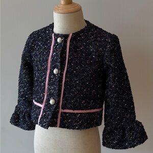 Janie and Jack Dark Blue Tweed Blazer with Light Pink Accents